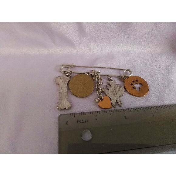 Chico's Angel Dog Brooch Pin with Charms Mixed Metals, Rhinestone, Bone & Wings - Picture 3 of 3